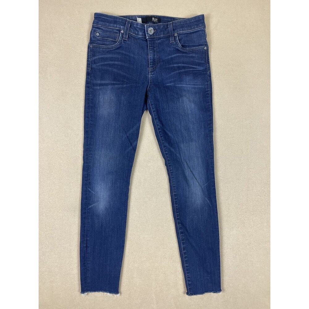 Kut From‎ The Cloth Mia Toothpick Skinny Womens 4 Blue Jeans Raw Hem Pockets